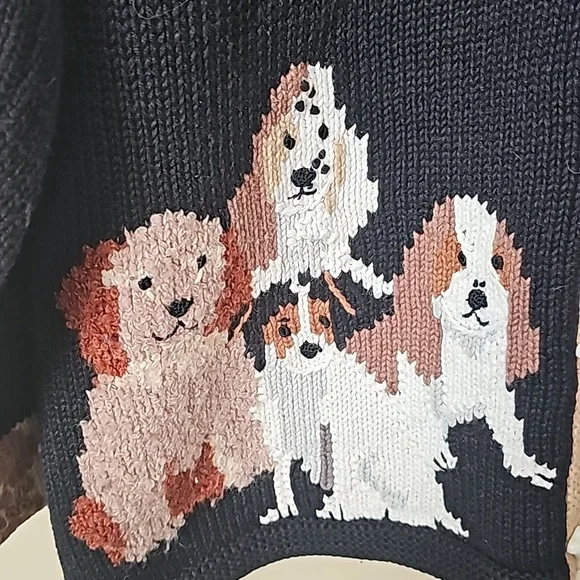 Storybook Knits Vtg 90's Dog Cardigan Sweater with Pupoy Bone Buttons Sz L EUC - Picture 7 of 11